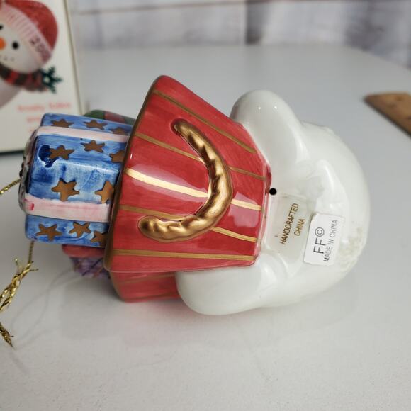 Fitz & Floyd Snowman Ornament Frosty Folks 2002 Ceramic Christmas Holiday Winter - Picture 8 of 9